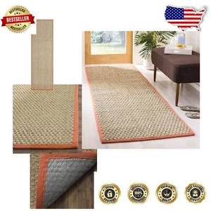 Stylish 2'6" x 8' Seagrass Runner Rug - Versatile Natural & Rust Color Design - Picture 1 of 6