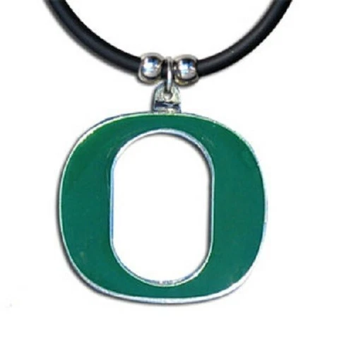 Oregon Ducks Necklace Black Rubber Cord Large Metal Pendant NCAA College Team Cover
