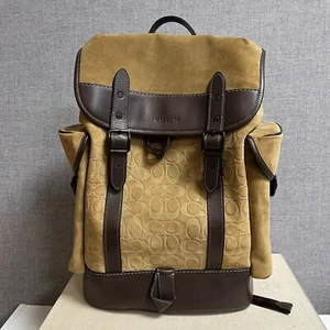 Coach Hitch Backpack In Signature Suede Caramel & Mahogany - Picture 1 of 16
