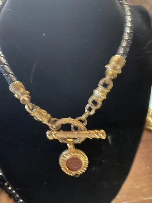 Collar palanca frontal 15,5 pulgadas de largo + colgante de pirita relleno de oro raro. RefBN12 Foto 1 de 4