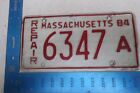 Massachusetts License Plate Tag 1984 84 MA Repair 6347 A