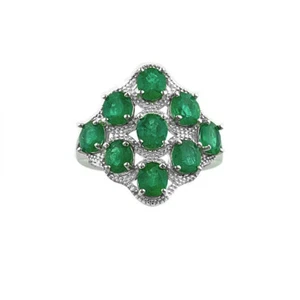 Green Emerald  Ring Classic Natural Zambian Sterling Silver 14k White Gold - Picture 1 of 4