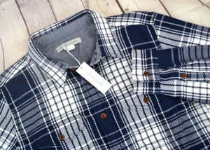 OUTERKNOWN Men's Long Sleeve Button Front Blanket Shirt SIZE SMALL Navy Plaid - Picture 1 of 7