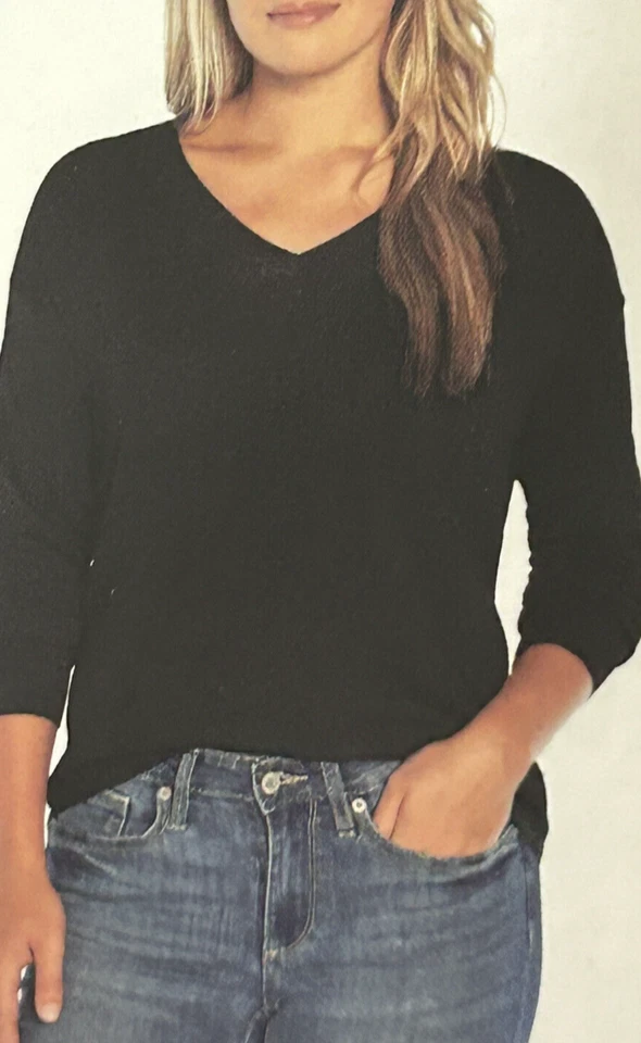 WOMEN'S GAP SOFT LIGHTWEIGHT RELAX FIT V-NECK LONG SLEEVE SWEATER XXL Black