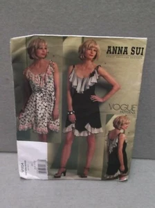 VOGUE 1104 UNCUT 1990s Miss Size 6- 8-10-12 ANNA SUI SHOULDER TIE FLOUNCE DRESS - Picture 1 of 4