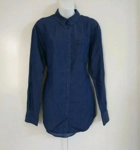 A new day Women's Chambray Denim Popover Tunic Long Sleeve Indigo Shirt Size M - Picture 1 of 12