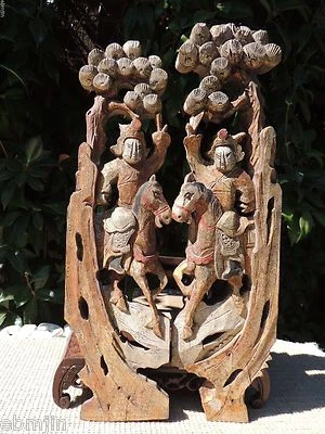 D102P. Antique Carved Gold Gilt Wood Panel 2pcs/set w/Knight and Horse - Image 1 of 4