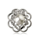  18K WHITE GOLD PLATED & GENUINE AUSTRIAN CRYSTAL PEARL SCARF CLIP OR BROOCH 