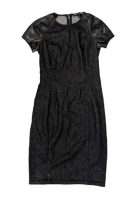 Ralph Lauren Black Label Denim Lamb Leather Trim Cocktail Sheath Dress Size 2/4 - Image 1 of 4