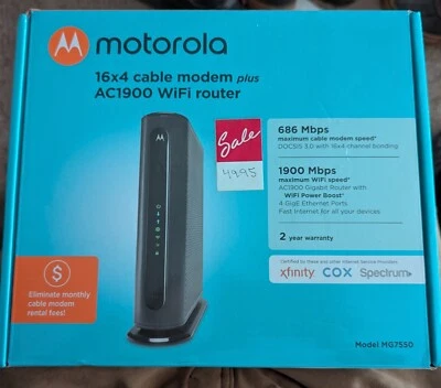 Motorola MG7550 16x4 Cable Modem Plus AC1900 Dual-Band WiFi Gigabit Router - NEW - Image 1 of 4