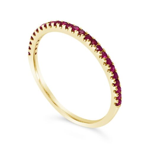 14k Yellow Gold Womens .20ctw Round Ruby Single Row Stackable Band Ring