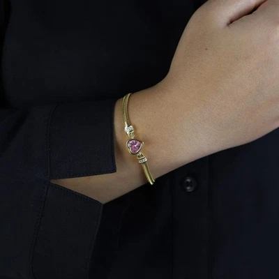 Pulsera de cadena de piedras preciosas de corazón rosa delicado de plata 925 Foto 1 de 4