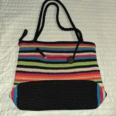 The Sak Crocheted  Multicolored  Stripe Purse Shoulder Tote Bag Zipper Closure - Image 1 of 4