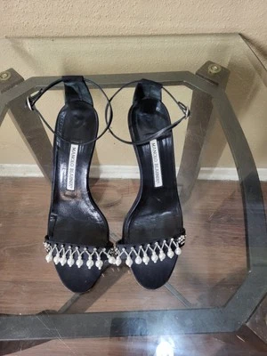 Manolo Blahnik Women's Black Leather/silver Pale Shoes,size 38,Italy. - Image 1 of 4