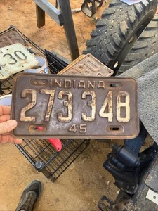 Vintage 1945 Indiana  License Plate # 273348 - Picture 1 of 4