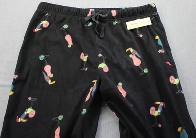 Tommy Bahama Mens Black Parakeets & Cocktails Drawstring Soft Fleece Pants NWT L - Image 1 of 4