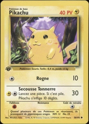 1999 Pokemon FRENCH 1st Edition Base Set Pikachu 58/102 GOOD WATER DAMAGED - Photo 1/2