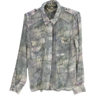 Blusa Top Silence Noise para Mujer Talla M Púrpura Transparente Mangas Largas Abotonada Foto 1 de 4