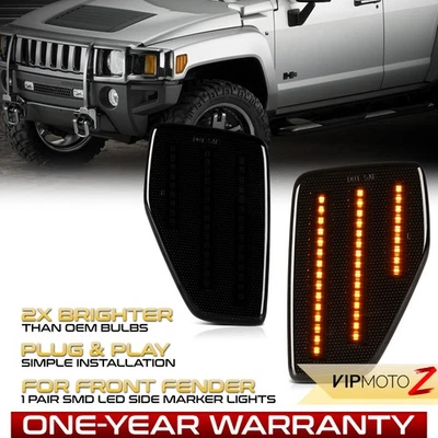 Full LED Front Amber Smoked Side Marker Lights Pair For 2006-2010 Hummer H3 H3T Foto 1 de 4
