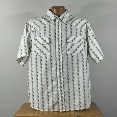 Pearl Snap Shirt ODO Short Sleeve Mens Size L Retro Striped Floral Pockets - Image 1 of 4
