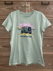 Life is Good T Shirt Women’s Graphic Short Sleeve Follow The Sun Jeep Medium - Picture 1 of 5
