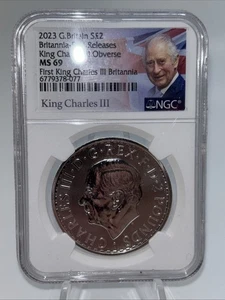 2023-G Coronación Británica Rey Carlos III 1 oz Plata MS 69 ¡Gran atractivo visual! - Imagen 1 de 2