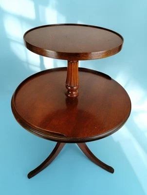 Mersman 7137 Caoba Redondo 2 Niveles Trípode Pierna Mayordomos Mesa Dumbwaiter Años 40 Antiguo Foto 1 de 4