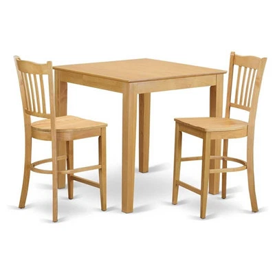 East West Furniture Pub 3-piece Wood Dining Set with Dinette Chairs in Oak - Image 1 of 4