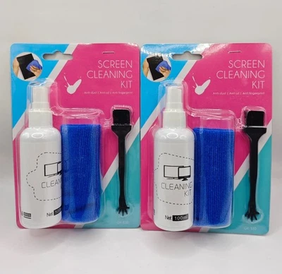 2x 3in1 Screen Cleaning Kit Cloth Wipe Brush TV Tab Laptop Comp. Lens Cleaner - Image 1 of 4