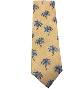 Men's TANGO 100% Silk Tie  Palm Tree Print Blue Tan Yellow 4” - Picture 1 of 5