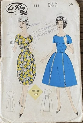 Le Roy 614 women dress in two styles vintage sewing pattern Size 14 Bust 34in - Image 1 of 3