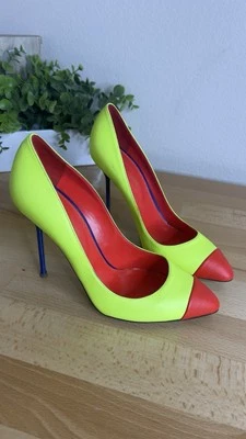 Tacones para mujer Sergio Rossi color amarillo neón bloque talla 7,5 Rave Career 80’s Italia Foto 1 de 4