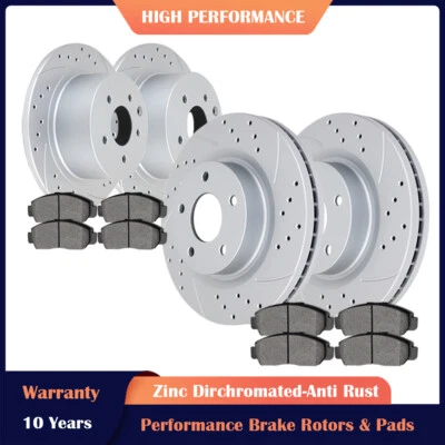 Pastillas de freno delanteras traseras y rotores ranurados para Nissan Altima 2013-18 sedán Foto 1 de 4