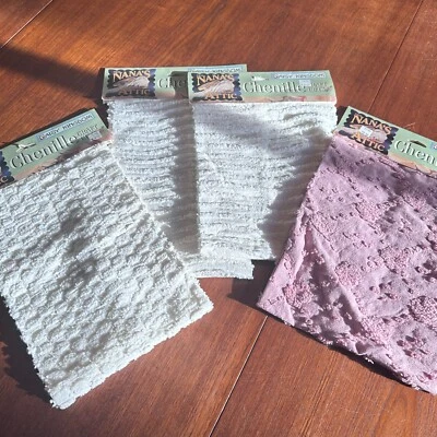 FOUR VTG Daisy Kingdom NANA'S ATTIC Chenille Craft Cuts Fabric Pink/White 17x28 - Image 1 of 4
