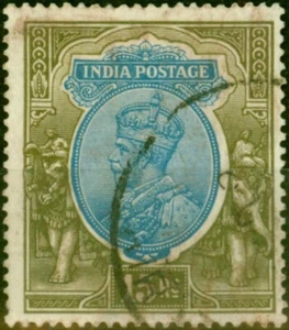 India 1928 15R Blue & Olive SG218 Good Used - Picture 1 of 1