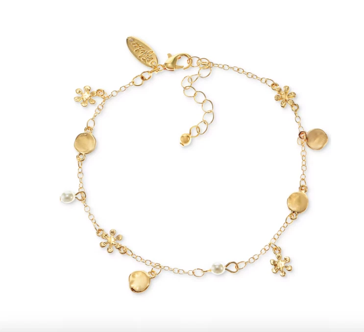 NUEVO ESTILO & CO IMITACIÓN PERLA TONO DORADO FLOR CUENTAS ANCLE BRAZALETE NUEVO CON ETIQUETAS 11" Foto 1 de 3