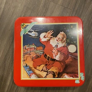 Vintage Coca Cola Coke Santa Clause Christmas Tin 7.5in x 7.5in x 3.5in - Picture 1 of 4