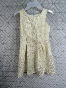 Justice Dress Size 10 Girls Gold Back Zipper Round Neck Sleeveless Bow Formal - Picture 1 of 3