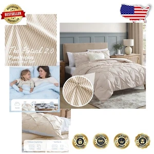 OEKO-TEX Certified Full/Queen Comforter Set - Plush Pinstripe Taupe Bedding Set - Picture 1 of 11