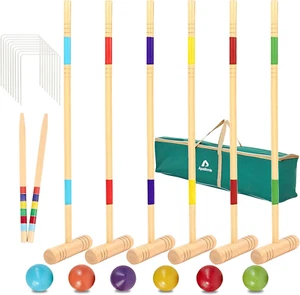 Apudarmis 32In Six Player Croquet Set with Deluxe Premiun Pine Wooden Mallets,Co - Picture 1 of 12