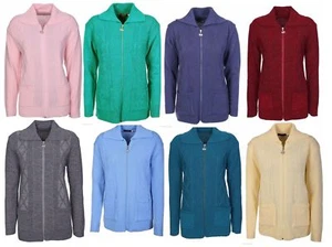 New Ladies Cardigan Womens Zip Up Knitted Long Sleeve Jumper Casual Sweater Top - Picture 1 of 12