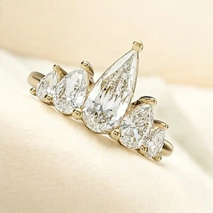 IGI Certified Lab Grown Diamond Wedding Ring Pear Cut 1.90 CT 14K Yellow Gold - Picture 1 of 13