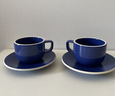 Sasaki Colorstone Saphhire Blue 2 Cup and Saucer Sets Japan Stoneware Glossy