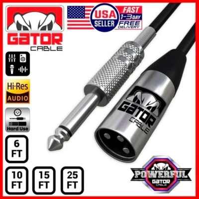 XLR 3-Pin Male to 1/4” TS Mono Cable Unbalanced Shielded Mic Audio Cord Stereo - Image 1 of 4