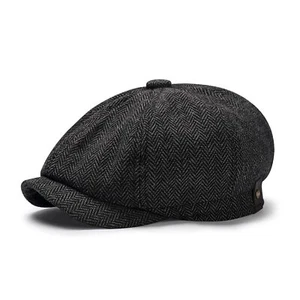 Newsboy Hats for Men Classic 8 Panel Wool Blend Newsboy Flat Cap Herringbone ... - Picture 1 of 7