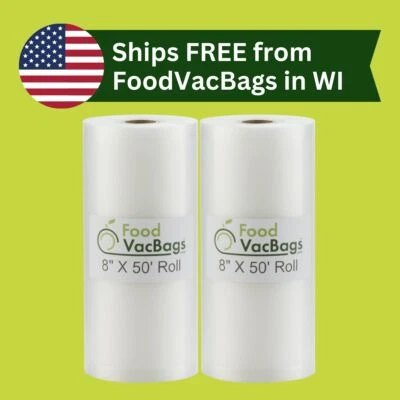 8" x 50' FoodVacBags Vacuum Seal Bags Roll for FoodSaver - Buy More, Save More!!