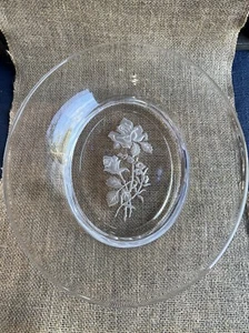 Heavy Crystal Glass Etched Rose Flower Salad Dessert Plate - Picture 1 of 14