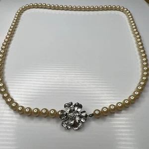 "H7 LISA Champagne Grande Imitación Perlas Plata Flor Boho Años 60 70 Retro 28""" - Imagen 1 de 11