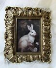 5x7 Antiqued Gold,Baroque Frame,Rabbit Print,Ornate,French Country,Bunny,Cottage