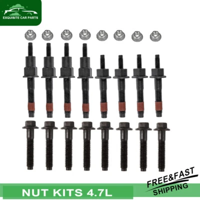 Exhaust Manifold Stud Bolt Nut Kits For 4.7L Dodge Ram Chrysler Jeep 1999 - 2009 Foto 1 de 4
